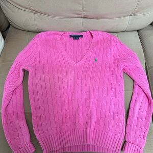 Ralph Lauren Hot Pink Cable-Knit V-Neck Sweater